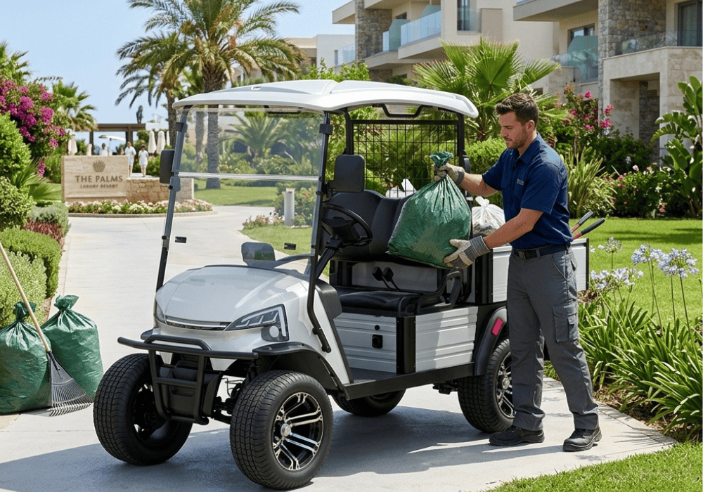 Veicoli elettrici per la raccolta rifiuti e la pulizia di resort, campeggi e aziende