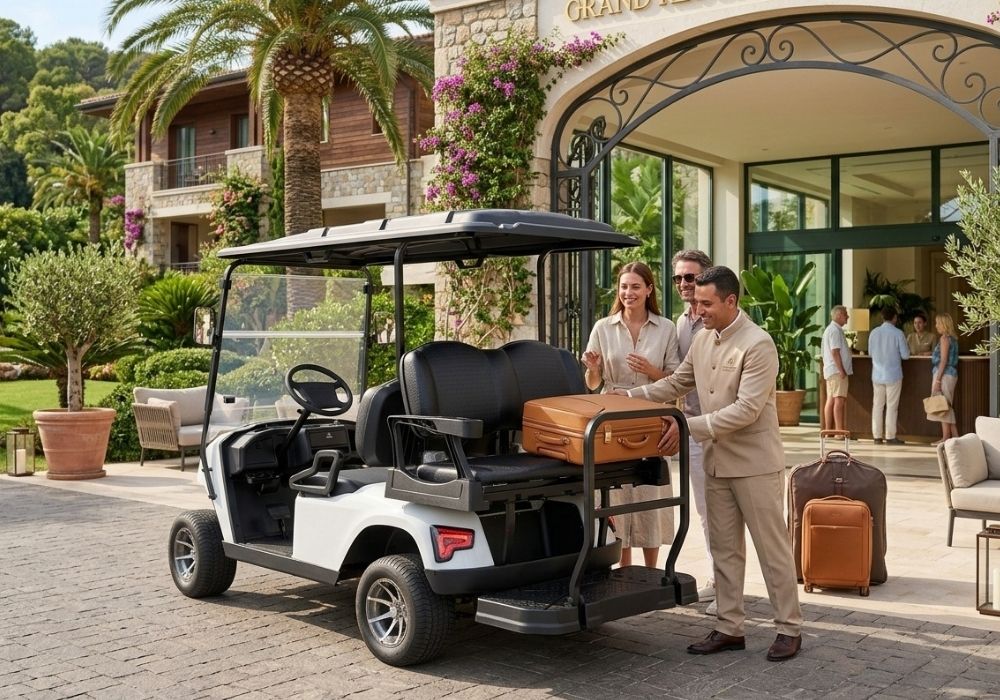 Golf cart elettrico per il trasporto bagagli in hotel e resort: quale configurazione scegliere